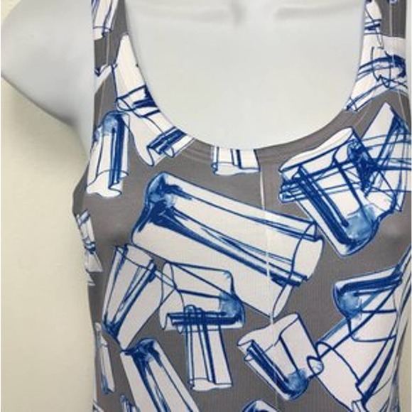 Maria Vazquez Blue Printed Sleeveless Shift Dress S - Picture 2 of 6